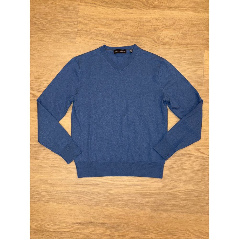 Saks Fifth Avenue blue v neck wool blend sweater womens size medium